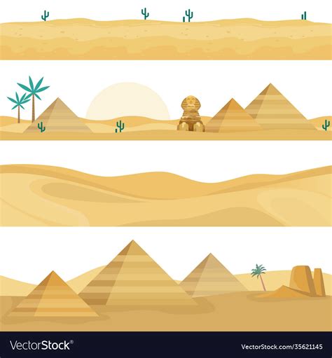 Desert Landscape Seamless Borders Sand Dunes Vector Image