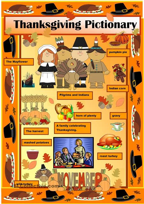 Thanksgiving Vocabulary Pictionary Thanksgiving Vocabulary