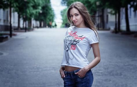 Wallpaper Natasha Sinkevich Figure T Shirt Street Sergei Timashev Jeans Girl For Mobile