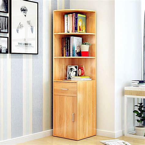 Install a slim wall shelf to solve both problems in style. Wooden Corner Bookcase Simple wall Bookshelf Multifunctional Organizer Shelf Large Capacity ...