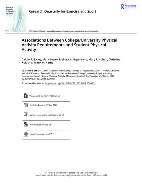 Pdf Associations Between Collegeuniversity Physical Activity