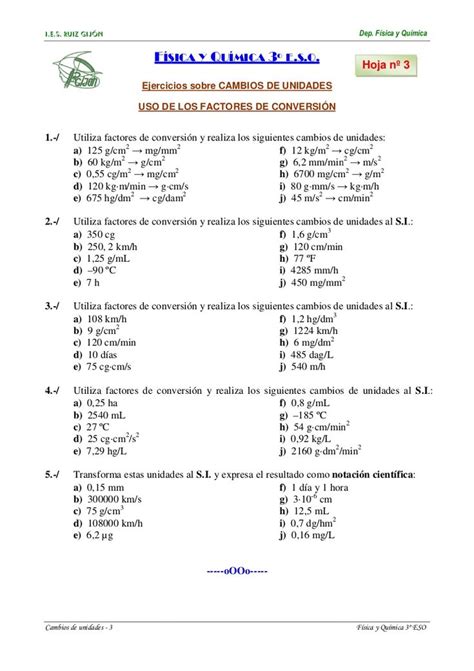 Ies Ruiz GijÓn Cambios De Unidades 3 FÍsica Y Ejercicios Sobre Uso