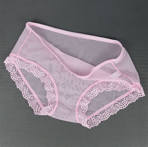 Culotte rose entièrement transparente en mesh finition dentelle mid waist