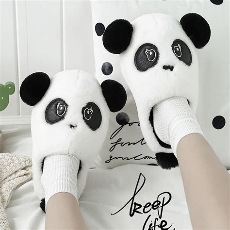 Panda Slippers Warm And Cute Slip On Fluffy Panda Slippers For Adults