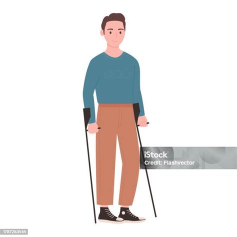 Young Man Walking With Crutches Stock Illustration Download Image Now