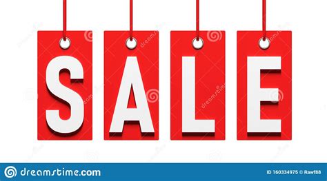 Sale Text On Red Price Labels Hanging On White Background. 3d ...