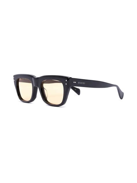 gucci rectangle sunglasses gg1365sa 002 shiny black frame yellow lenses 889652418360 ebay