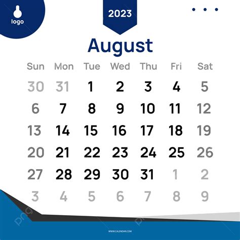 Calendrier Bleu Et Noir Daoût 2023 Png Calendrier 2023 Calendrier