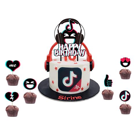 24pcs Tik Tok Theme Happy Birthday Party Cake Topper Kit Tik Tok Emoji