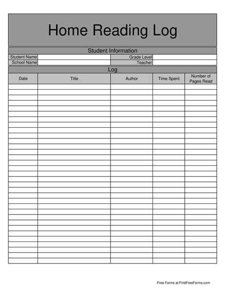 Silent Reading Log Template Download Printable Pdf Te