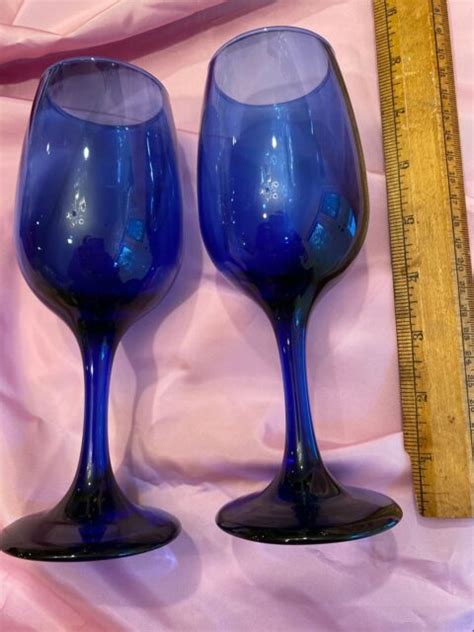 Vintage Cobalt Blue Stemmed Wine Glasses Set Of 2 Free Shipping Ebay