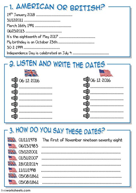 How To Write And Say Dates In English Interactive Worksheet