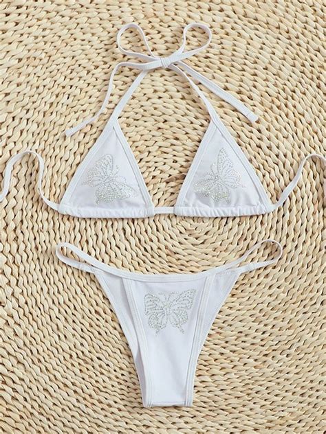 emmiol free shipping 2023 rhinestone butterfly bikini set white s in bikini sets online store