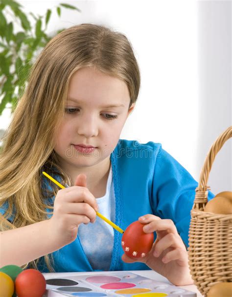 Little Girl Painting Easter Eggs Stock Image Image Of Girl People