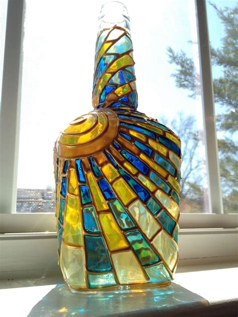 Sunshine On A Bottle Glass Bottle Blue And Yellow Mosaic Bottles