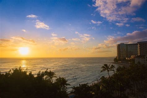 Beautiful Sunset At Waikiki Beach In Hawaii Stock Photo Image Of