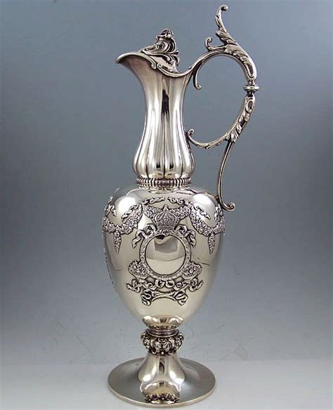 A Tall Ornate Antique Sterling Silver Wine Jug By Durgin Silver Tea