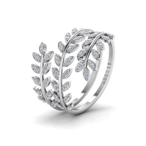 Diamond Leaf Spiral Ring In 14k White Gold Fascinating Diamonds