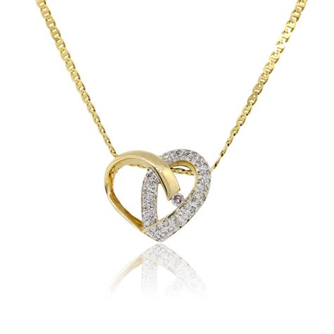 18k Yellow Gold 050ctw Diamond Heart Pendant Chain Necklace