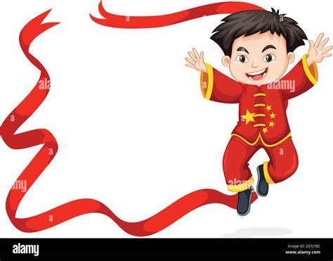 Frame Design With Chinese Boy Jumping Stock Vector Image And Art Alamy