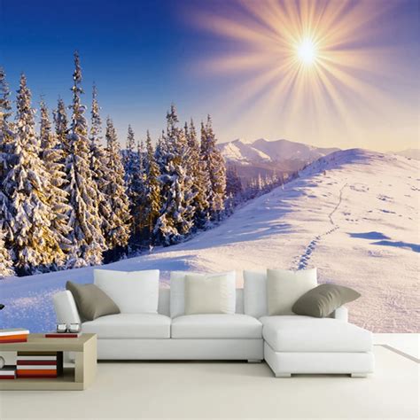 Custom Any Size 3d Wall Mural Wallpapers Winter Snow Modern Tv