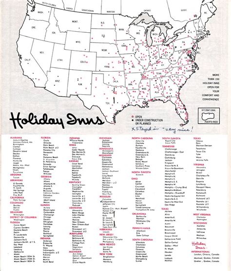 Map And List Of Holiday Inns From 1962 Holiday Inns Of America Summer