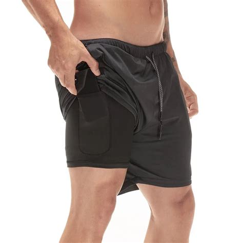 men quick dry fitness sports shorts double pockets elastic drawstring waist short pants mc889 in