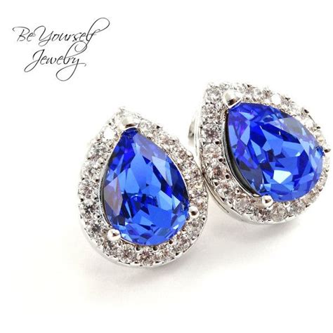 Blue Bridal Earrings Navy Bride Studs Wedding Jewelry Swarovski 4