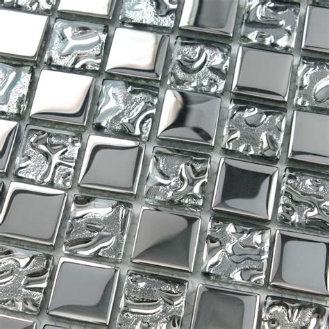 Crystal Glass Tiles Sheet Square Mosaic Tiling Bathroom Wall Tiles Silver Metal Coating Tile