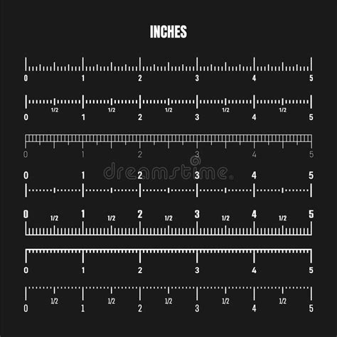 Realistic White Inch Scale For Measuring Length Or Height Various