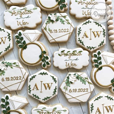 Greenery And Gold Wedding Cookies — Playing With Dough