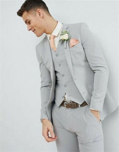 Men Light Grey Piece Fashion Formal Suit Slim Fit Two Button Wedding Wear Suit Etsy Grey