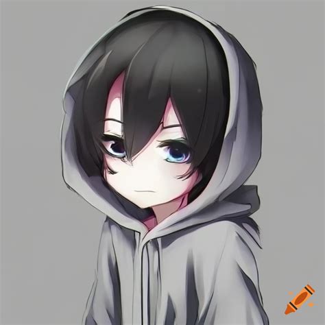 Cute Anime Boy Wearing A Black Hoodie On Craiyon