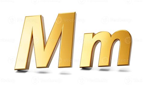 3d Letter M In Gold Metal On A White Isolated Background Capital And
