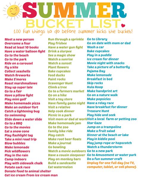 Summer Bucket List Printable 100 Fun Ideas Kasey Trenum