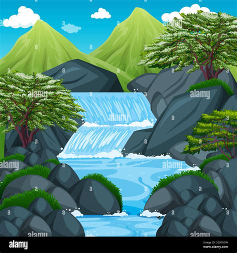 Background Scene With Waterfall In The Mountain Stock Vector Image