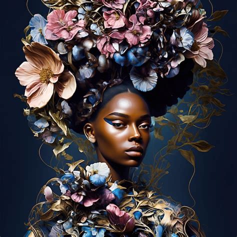 Premium Photo Pretty Black Woman Surrounded By Flowers With Floral Decoration On Her Face