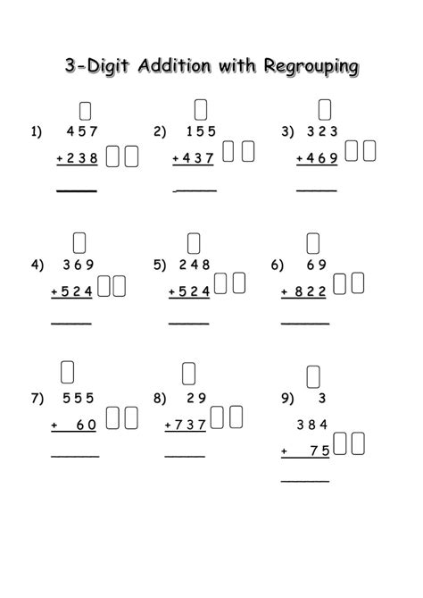 3 Digit Addition With Regrouping Worksheet