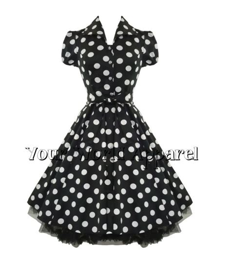 Handr London Black Big White Polka Dot Pinup Swing 1950s Housewife Dress