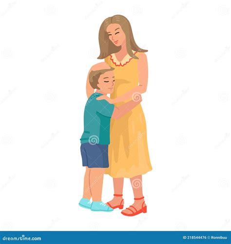 Mother Hugs Son Vector Cartoon Illustration Of Mother Gently Hug Her