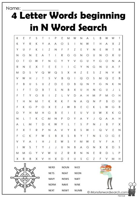 4 Letter Words Beginning In N Word Search 2 Monster Word Search