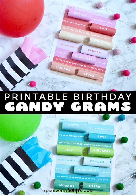 The first nibbles/snatches of the candy was done the. Birthday Cards - Printable Candy Grams | Somewhat Simple
