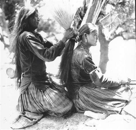 Navajo Diné Mother Tying Her Daughter’s Hair Using Brush Undated 1920s Native American