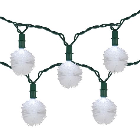 20 White Led Fluffy Snowball Mini Christmas Lights 9 Ft Green Wire