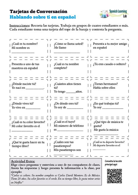 Talking About Yourself In Spanish Pdf Worksheet Spanish Questions Spanish Lessons Online