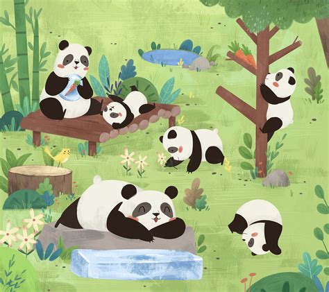 大熊猫的生活插画儿童插画hello春天 原创作品 站酷 Zcool