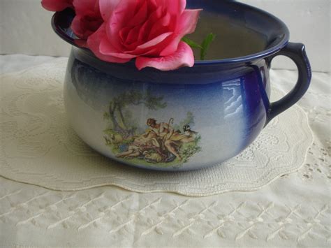 Reserved Chamber Pot Colbalt Blue Transferware K H Pottery Courting