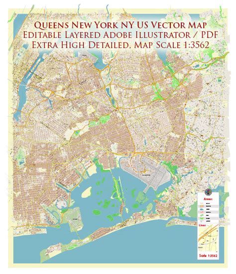 Queens New York City Ny Us Map Vector City Plan High Detailed Street