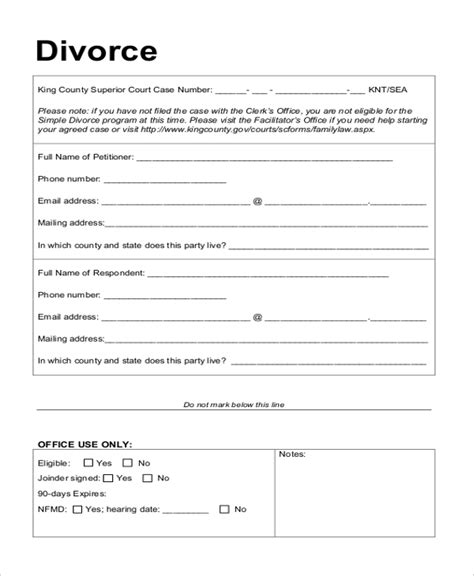Printable Divorce Form Printable Form