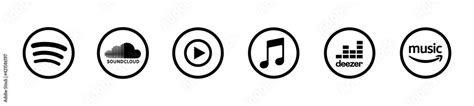 Set Of Apple Music Spotify Youtube Music Soundcloud Deezer Amazon Music Stock Vektorgrafik